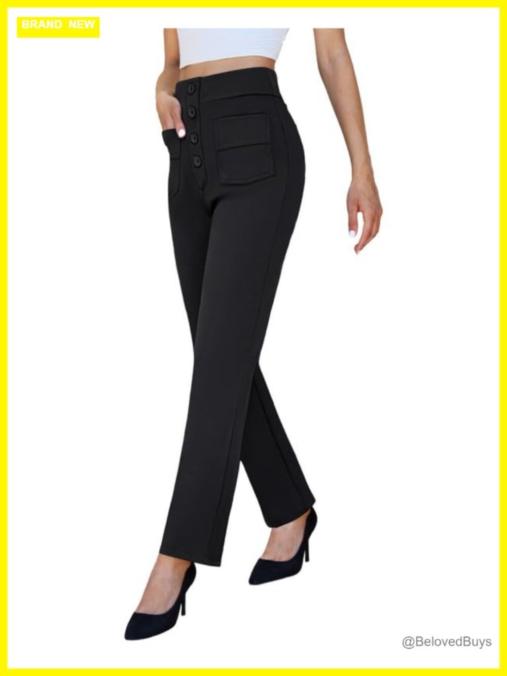 keriffe High Waist Stretchy Straight Leg Dress Pants Work Office